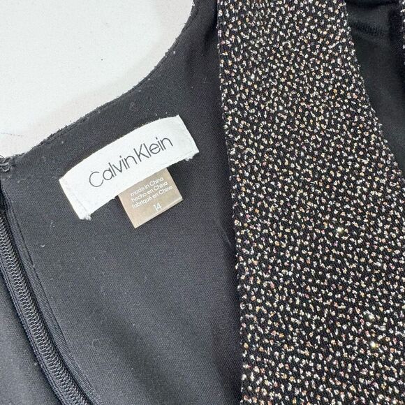 Calvin Klein Maxi Dress Womens 14 Black Sequin Elegant Evening Shimmer V Neck - Picture 2 of 12